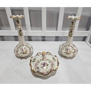 Mid-Century Lenwile Ardalt Japan Handpainted Porcelain Cherub Vanity Set, 6958